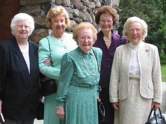 Sr. Catherine (center) at her Good Counsel College Reunion with Louise Cutler, a former RDC President (in purple)!