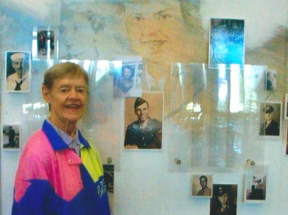 Here's Sr. Mary Beth at an exhibit of World War II veterans that features her as a SPAR!